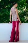 Shop_Charu And Vasundhara_Fuchsia Silk, Organza, Net, Taffeta Fuschia Criss-cross Tie Jacket And Pant Set _Online_at_Aza_Fashions