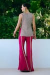 Shop_Charu And Vasundhara_Fuchsia Silk, Organza, Net, Taffeta Fuschia Criss-cross Tie Jacket And Pant Set _at_Aza_Fashions