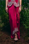Buy_Charu And Vasundhara_Fuchsia Organza, Silk, Taffeta Embroidery Fuschia Paisley Jacket And Skirt Set _Online_at_Aza_Fashions