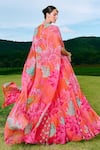 Shop_Charu And Vasundhara_Orange Organza, Taffeta Embroidery Round Neck, Square Floral Cape And Lehenga Set _at_Aza_Fashions