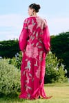 Shop_Charu And Vasundhara_Fuchsia Organza, Silk, Taffeta Applique, Fuschia Floral Long Jacket Set _at_Aza_Fashions