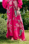 Shop_Charu And Vasundhara_Fuchsia Organza, Silk, Taffeta Applique, Fuschia Floral Long Jacket Set _Online_at_Aza_Fashions