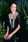 Charu And Vasundhara_Black Organza, Silk, Taffeta Embroidery Round Neck Cape Set _Online_at_Aza_Fashions