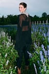 Charu And Vasundhara_Black Organza, Silk, Taffeta Embroidery Round Neck Cape Set _at_Aza_Fashions