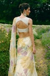 Shop_Charu And Vasundhara_Ivory Organza, Silk, Taffeta Sequins, Floral Embroidered Pre-draped Saree Set _at_Aza_Fashions