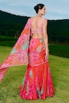 Shop_Charu And Vasundhara_Orange Organza, Silk, Taffeta Embroidery Round Point Kali Pre-draped Saree Set _at_Aza_Fashions