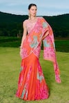 Buy_Charu And Vasundhara_Orange Organza, Silk, Taffeta Embroidery Round Point Kali Pre-draped Saree Set _at_Aza_Fashions