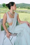 Charu And Vasundhara_Aqua Organza, Georgette, Taffeta, Silk Mirrors Round Neck Work Fishcut Saree Set _Online_at_Aza_Fashions