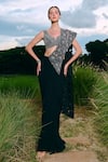 Buy_Charu And Vasundhara_Black Georgette, Silk, Taffeta Cut Work Pre-draped Saree And Blouse Set _at_Aza_Fashions