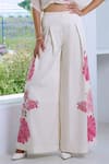 Buy_Charu And Vasundhara_Ivory Silk, Organza, Taffeta Embroidery Collared, Round Neck Applique Pant Set _Online_at_Aza_Fashions