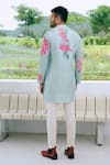 Shop_Charu And Vasundhara_Aqua Silk Sequins, Applique Blue Kurta And Pant Set _at_Aza_Fashions