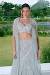Charu And Vasundhara_Aqua Net, Silk, Taffeta Mirrors, Embroidery Round Neck Blue Work Lehenga Set _Online_at_Aza_Fashions