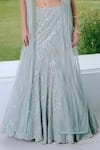 Shop_Charu And Vasundhara_Aqua Net, Silk, Taffeta Mirrors, Embroidery Round Neck Blue Work Lehenga Set _Online_at_Aza_Fashions