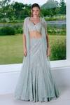 Buy_Charu And Vasundhara_Aqua Net, Silk, Taffeta Mirrors, Embroidery Round Neck Blue Work Lehenga Set 