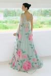 Charu And Vasundhara_Aqua Tissue, Silk, Taffeta, Net Embroidery, Applique Round Blue Lehenga Set _at_Aza_Fashions
