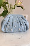 Shop_Boxwish By Bhumika_Blue Rhinestones Denim Box Bag _at_Aza_Fashions