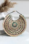 Shop_Boxwish By Bhumika_Green Gota Patti, Embroidery, Beads Gotapatti Moon Bag _at_Aza_Fashions