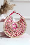 Shop_Boxwish By Bhumika_Pink Embroidery, Beads Gotta Patti Moon Bag _at_Aza_Fashions