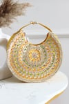 Shop_Boxwish By Bhumika_Yellow Gota Patti, Embroidery, Beads Gotapatti Moon Bag _at_Aza_Fashions