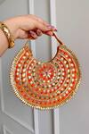 Buy_Boxwish By Bhumika_Orange Gota Patti, Embroidery, Beads Gotapatti Moon Bag _at_Aza_Fashions