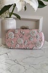 Shop_Boxwish By Bhumika_Pink Embroidery, Beads Blossom Applique Handwork Clutch Bag _at_Aza_Fashions