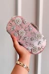 Buy_Boxwish By Bhumika_Pink Embroidery, Beads Blossom Applique Handwork Clutch Bag _at_Aza_Fashions
