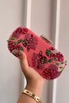 Buy_Boxwish By Bhumika_Pink Embroidery, Sequins Blossom Applique Handwork Clutch Bag _at_Aza_Fashions