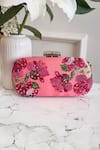 Shop_Boxwish By Bhumika_Pink Embroidery, Sequins Blossom Applique Handwork Clutch Bag _at_Aza_Fashions