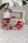 Shop_Boxwish By Bhumika_Red Embroidery, Sequins Blossom Applique Handwork Clutch Bag _at_Aza_Fashions