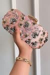 Shop_Boxwish By Bhumika_Pink Embroidery, Beads Blossom Applique Handwork Clutch Bag _at_Aza_Fashions