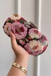 Buy_Boxwish By Bhumika_Burgundy Embroidery, Sequins Blossom Applique Handwork Clutch Bag _at_Aza_Fashions