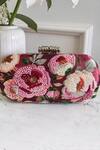 Shop_Boxwish By Bhumika_Burgundy Embroidery, Sequins Blossom Applique Handwork Clutch Bag _at_Aza_Fashions