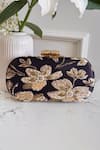 Shop_Boxwish By Bhumika_Navy Embroidery, Beads Blossom Applique Handwork Clutch Bag _at_Aza_Fashions