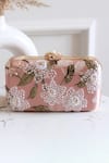 Shop_Boxwish By Bhumika_Pink Embroidery, Pearls Blossom Applique Handwork Clutch Bag _at_Aza_Fashions