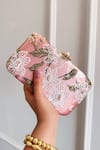 Buy_Boxwish By Bhumika_Pink Embroidery, Pearls Blossom Applique Handwork Clutch Bag _at_Aza_Fashions