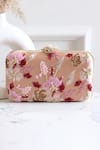 Shop_Boxwish By Bhumika_Peach Embroidery, Beads Blossom Applique Handwork Clutch Bag _at_Aza_Fashions