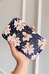 Buy_Boxwish By Bhumika_Navy Embroidery, Beads Blossom Applique Handwork Clutch Bag _at_Aza_Fashions