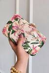 Buy_Boxwish By Bhumika_Pink Embroidery Blossom Applique Handwork Clutch Bag _at_Aza_Fashions