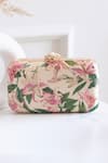 Shop_Boxwish By Bhumika_Pink Embroidery Blossom Applique Handwork Clutch Bag _at_Aza_Fashions