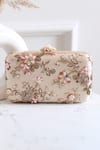 Shop_Boxwish By Bhumika_Pink Embroidery, Beads Blossom Applique Handwork Clutch Bag _at_Aza_Fashions