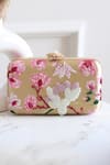 Shop_Boxwish By Bhumika_Gold Embroidery, Beads Blossom Applique Handwork Clutch Bag _at_Aza_Fashions