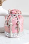 Buy_Boxwish By Bhumika_Pink Embroidery, Zari Silk Mirror Lace Potli Bag _at_Aza_Fashions