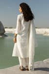 Karaj Jaipur_White Chanderi, Cotton Round Neck Chikankari Kurta Set _Online_at_Aza_Fashions