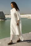 Shop_Karaj Jaipur_White Chanderi, Cotton Round Neck Chikankari Kurta Set _Online_at_Aza_Fashions