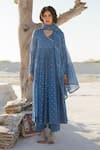 Buy_Karaj Jaipur_Blue Cotton, Kota Doria Sequins Keyhole Neck Royal Mul Anarkali Set _at_Aza_Fashions