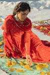 Buy_Karaj Jaipur_Red Cotton, Kota Doria Sequins Round Neck Mul Anarkali Set _Online_at_Aza_Fashions