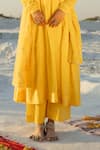 Karaj Jaipur_Yellow Cotton, Kota Doria Sequins Round Neck Mul Anarkali Set _at_Aza_Fashions