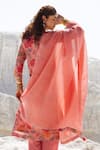 Shop_Karaj Jaipur_Pink Linen, Cotton, Kota Doria Embroidery Round Neck Rose Kurta Set _at_Aza_Fashions