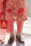 Buy_Karaj Jaipur_Pink Linen, Cotton, Kota Doria Embroidery Round Neck Rose Kurta Set _Online_at_Aza_Fashions