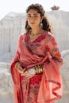 Karaj Jaipur_Pink Linen, Cotton, Kota Doria Embroidery Round Neck Rose Kurta Set _at_Aza_Fashions